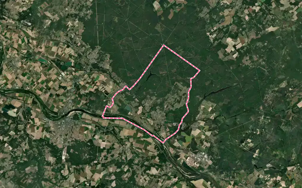Vue satellite de Ouzouer-sur-Loire avec ses contours administratifs