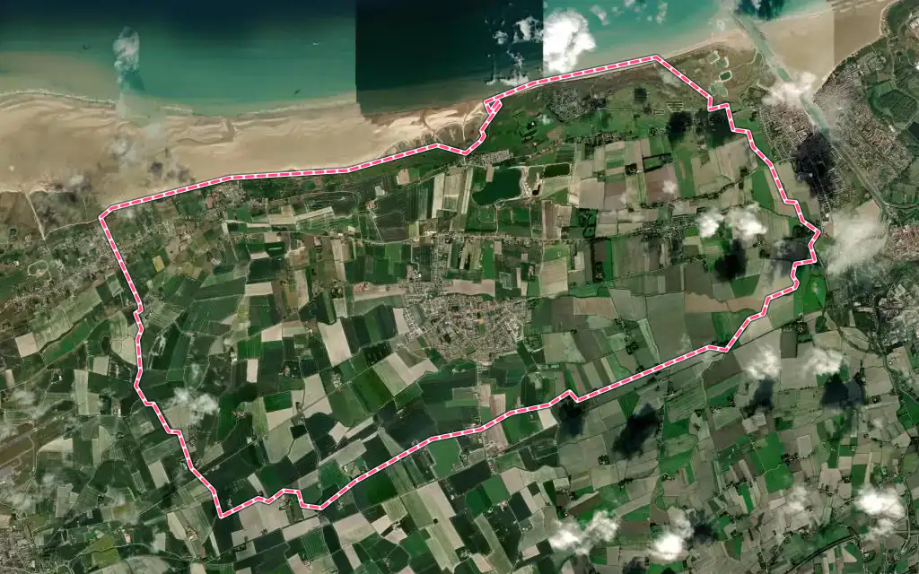 Vue satellite de Oye-Plage avec ses contours administratifs