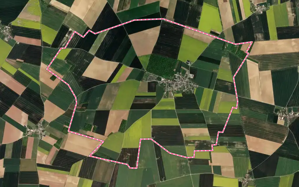 Vue satellite de Oysonville avec ses contours administratifs