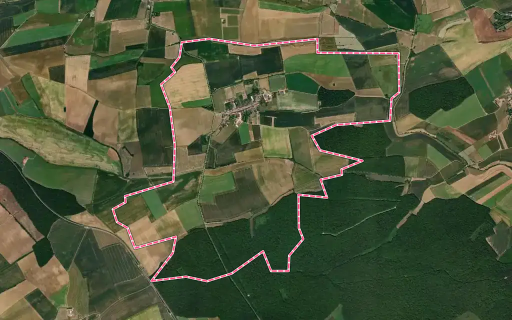Vue satellite de Ozerailles avec ses contours administratifs