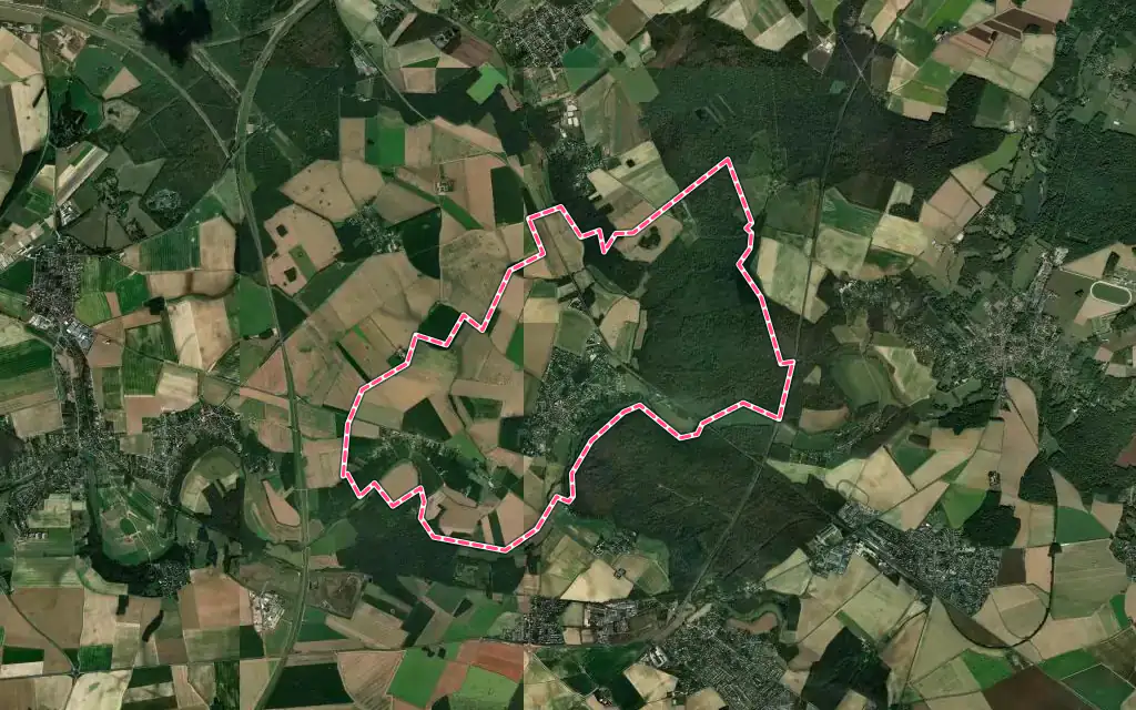 Vue satellite de Ozouer-le-Voulgis avec ses contours administratifs