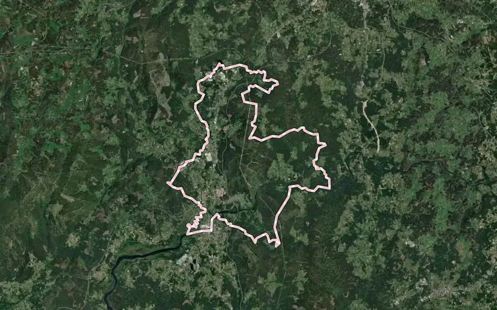 Vista satélite de Padrón con su contorno administrativo
