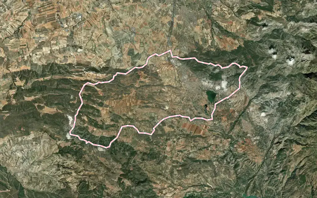 Vista satélite de Padul con su contorno administrativo