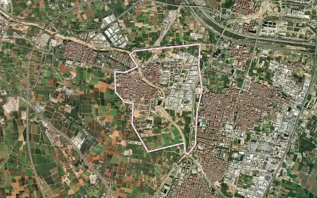 Vista satélite de Paiporta con su contorno administrativo