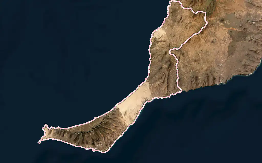 Vista satélite de Pájara con su contorno administrativo