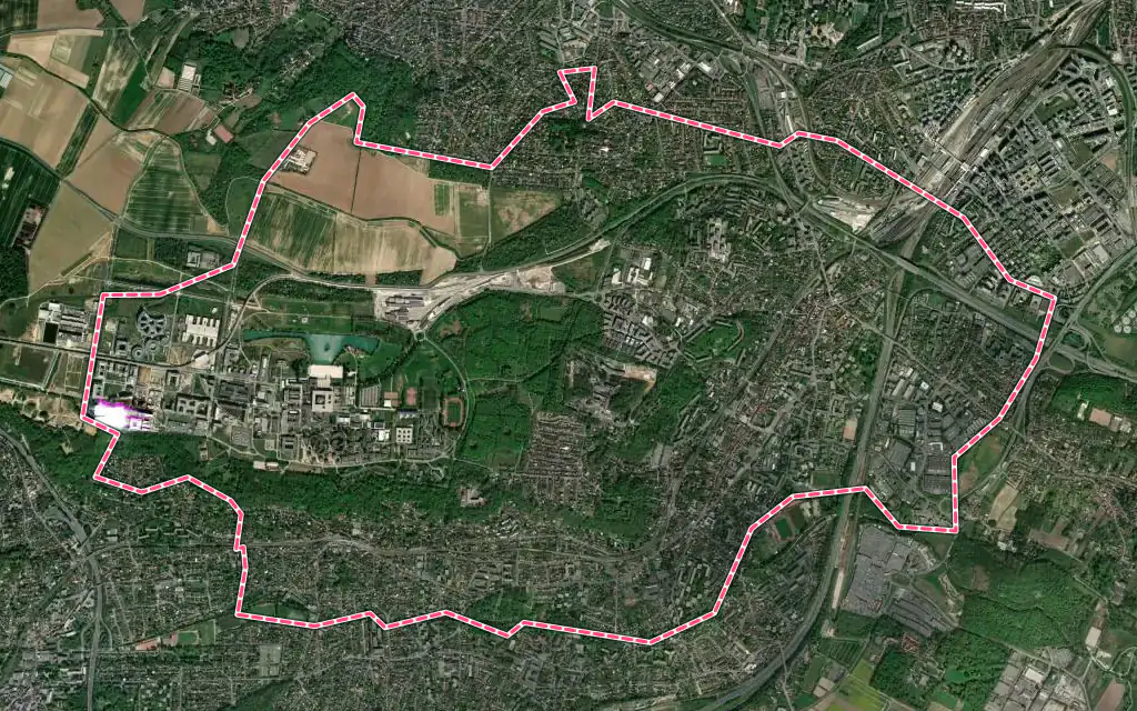 Vue satellite de Palaiseau avec ses contours administratifs
