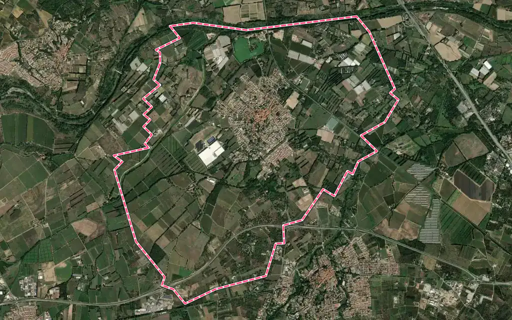 Vue satellite de Palau-del-Vidre avec ses contours administratifs