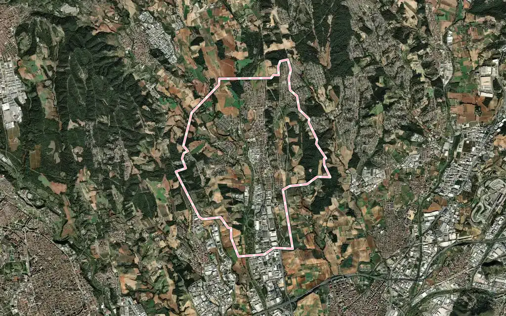 Vista satélite de Palau-solità i Plegamans con su contorno administrativo