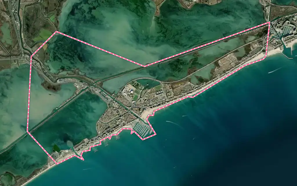 Vue satellite de Palavas-les-Flots avec ses contours administratifs