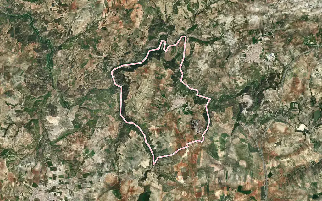 Vista satélite de Palenciana con su contorno administrativo