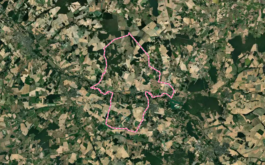Vue satellite de Palluau-sur-Indre avec ses contours administratifs