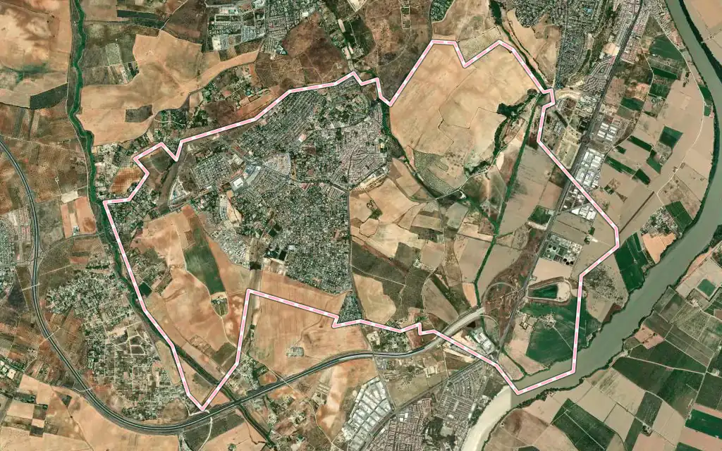 Vista satélite de Palomares del Río con su contorno administrativo