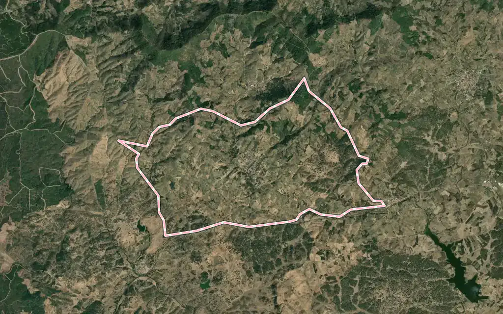 Vista satélite de Palomero con su contorno administrativo