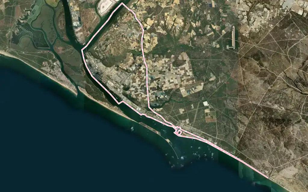 Vista satélite de Palos de la Frontera con su contorno administrativo