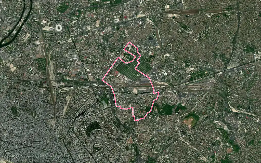 Vue satellite de Pantin avec ses contours administratifs