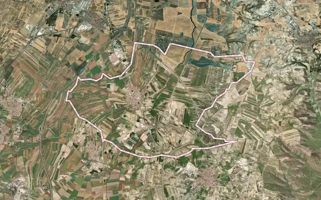 Vista satélite de Pantoja con su contorno administrativo