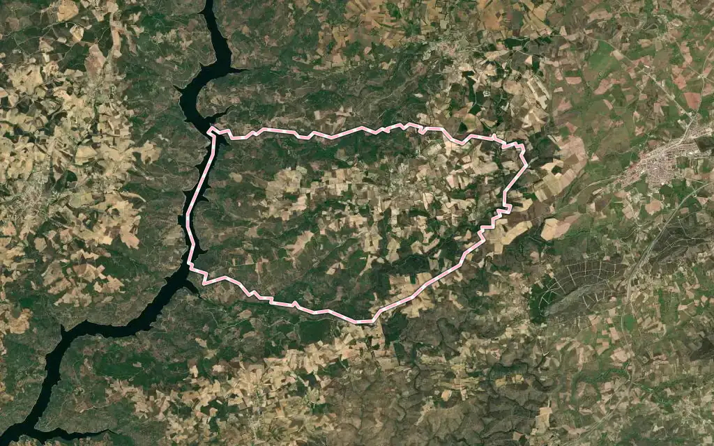 Vista satélite de Paradela con su contorno administrativo