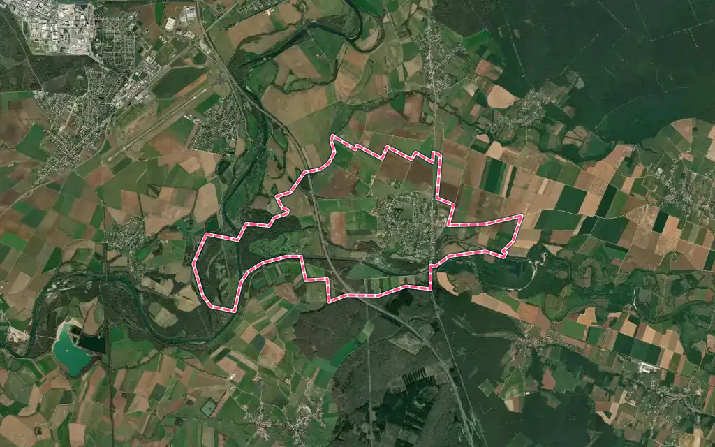 Vue satellite de Parcey avec ses contours administratifs