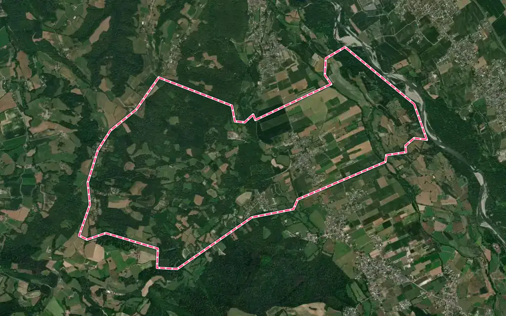 Vue satellite de Pardies-Piétat avec ses contours administratifs