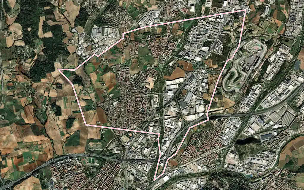 Vista satélite de Parets del Vallès con su contorno administrativo