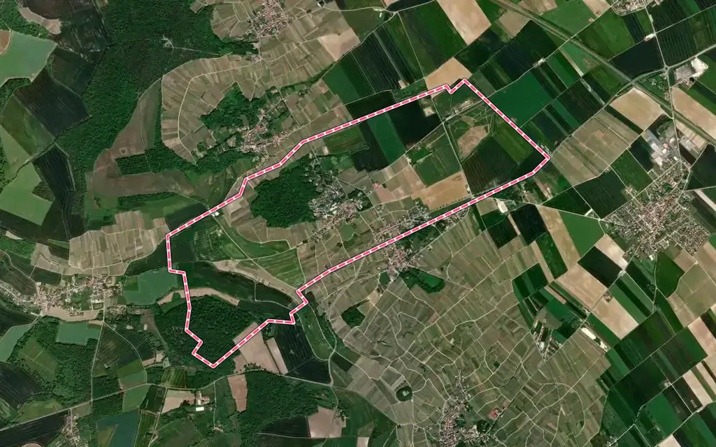 Vue satellite de Pargny-lès-Reims avec ses contours administratifs
