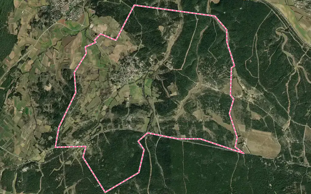 Vue satellite de Parignargues avec ses contours administratifs