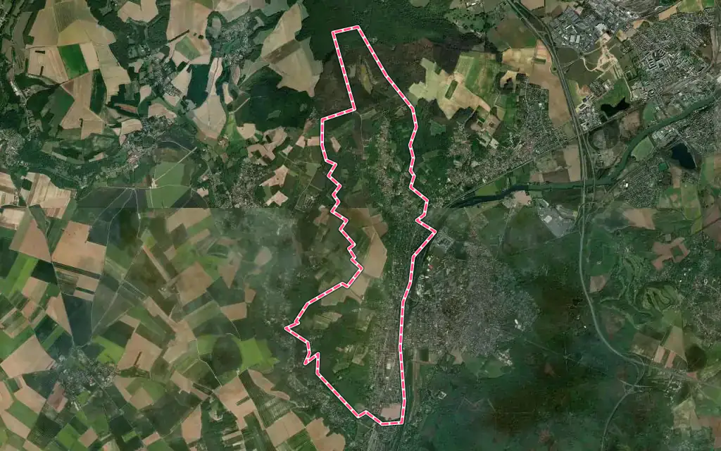 Vue satellite de Parmain avec ses contours administratifs