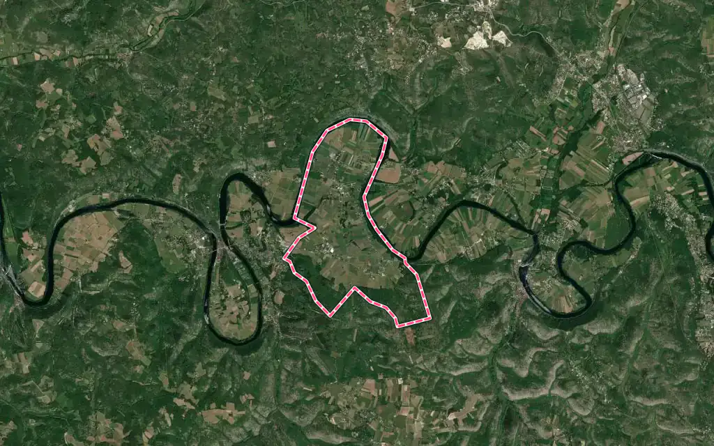 Vue satellite de Parnac avec ses contours administratifs