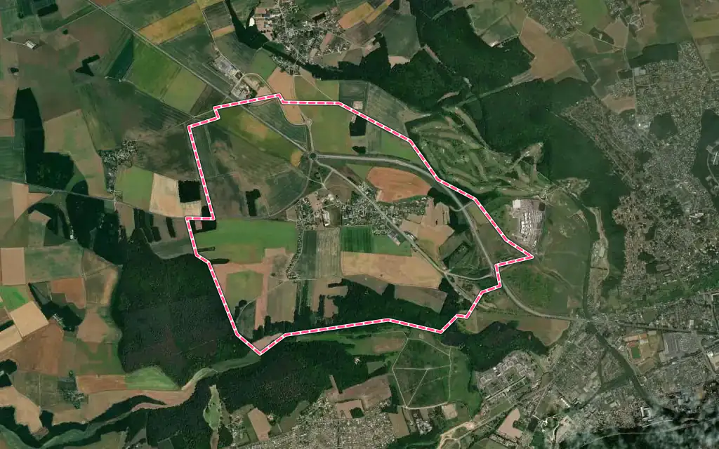 Vue satellite de Parville avec ses contours administratifs