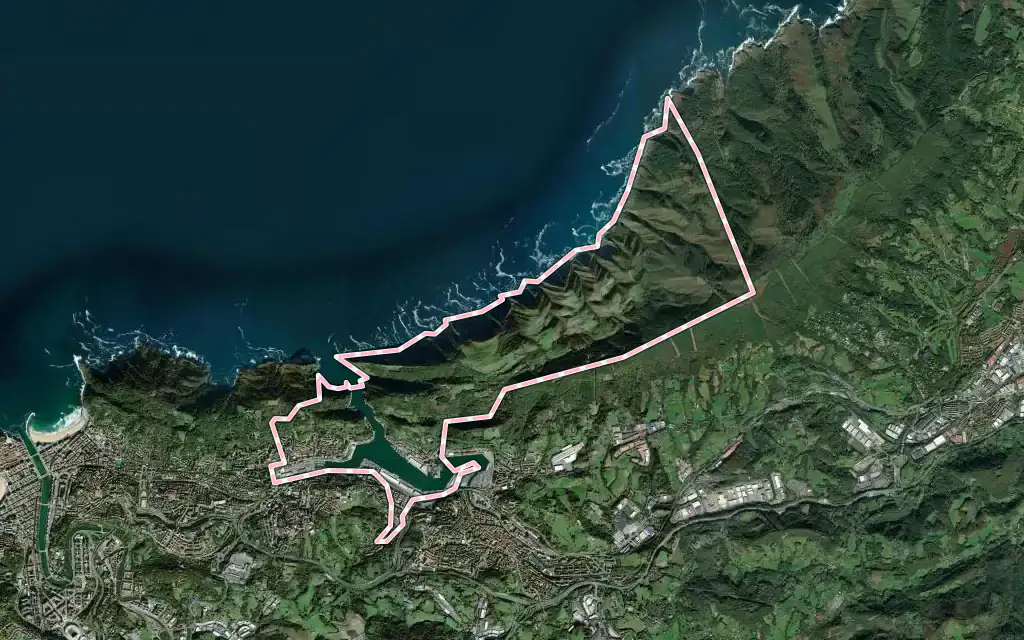 Vista satélite de Pasaia con su contorno administrativo