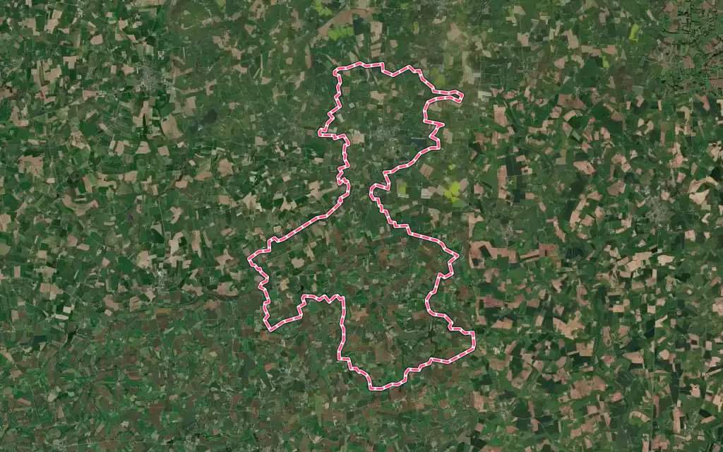 Vue satellite de Passais Villages avec ses contours administratifs
