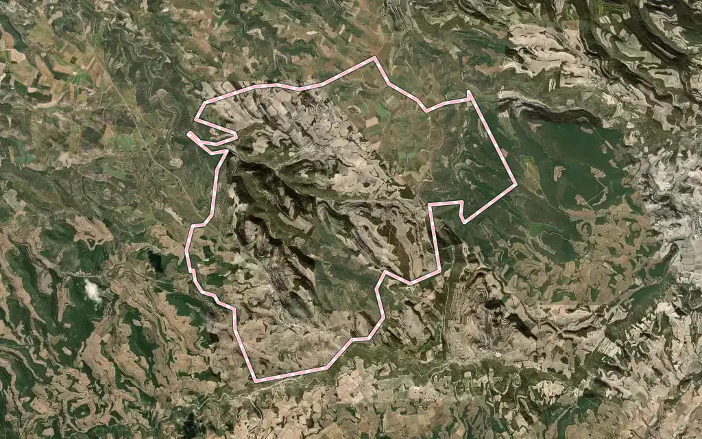 Vista satélite de Passanant i Belltall con su contorno administrativo