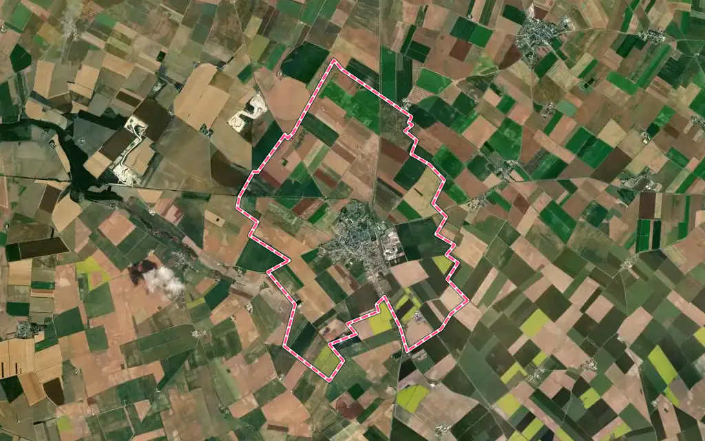 Vue satellite de Patay avec ses contours administratifs