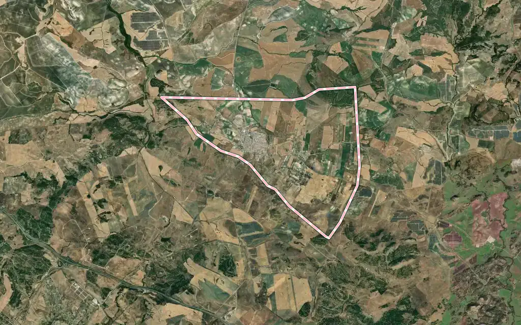 Vista satélite de Paterna de Rivera con su contorno administrativo