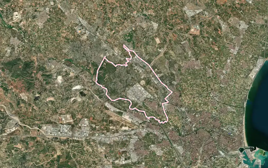 Vista satélite de Paterna con su contorno administrativo
