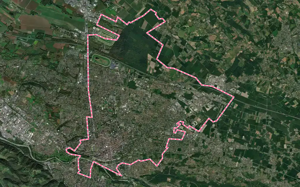 Vue satellite de Pau avec ses contours administratifs