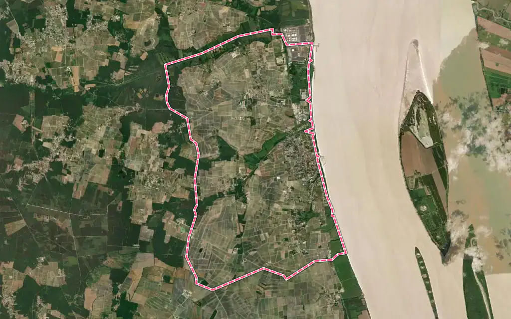 Vue satellite de Pauillac avec ses contours administratifs