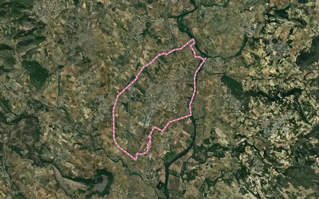 Vue satellite de Paulhan avec ses contours administratifs