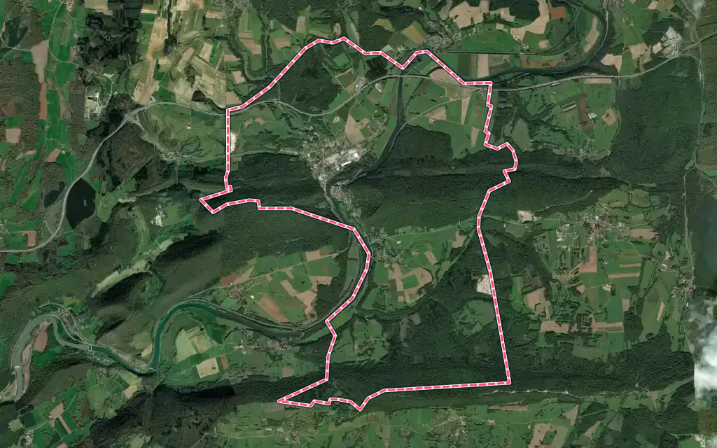 Vue satellite de Pays-de-Clerval avec ses contours administratifs