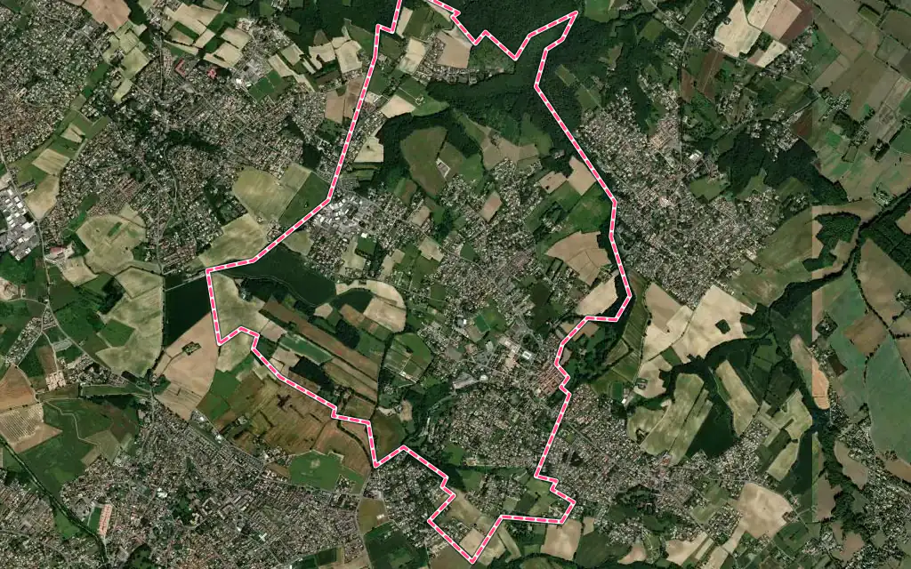 Vue satellite de Pechbonnieu avec ses contours administratifs