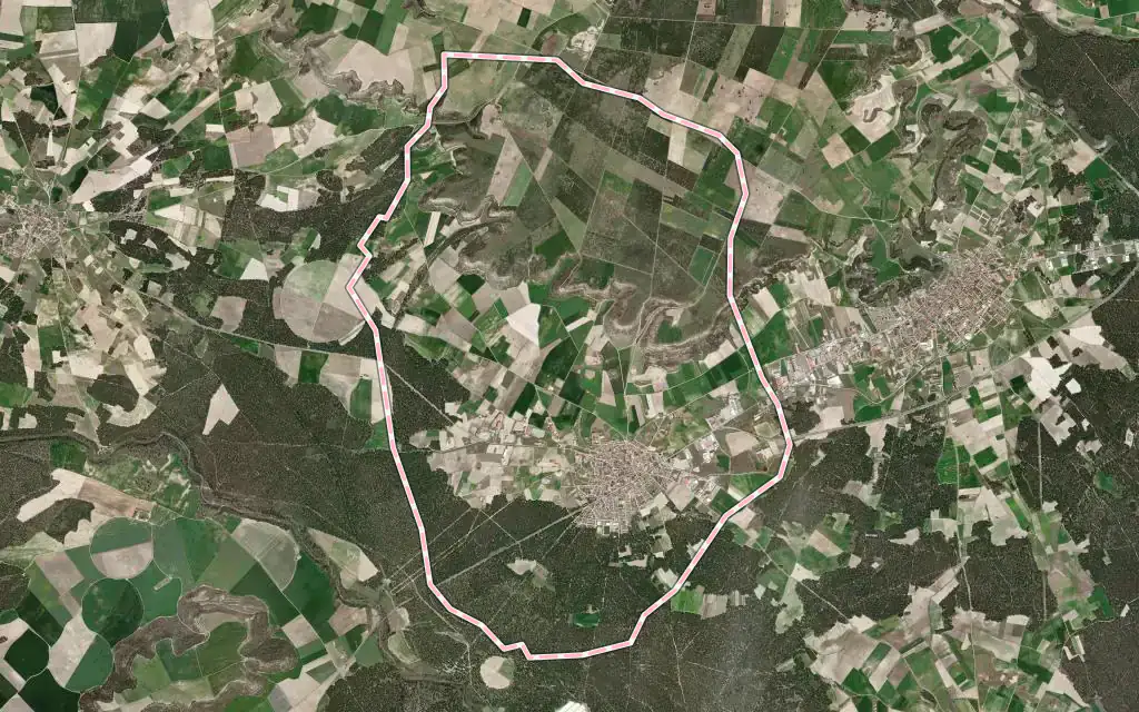Vista satélite de Pedrajas de San Esteban con su contorno administrativo