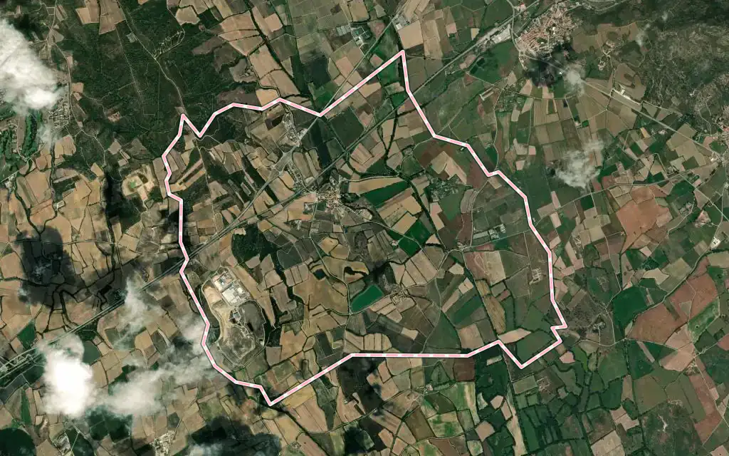 Vista satélite de Pedret i Marzà con su contorno administrativo