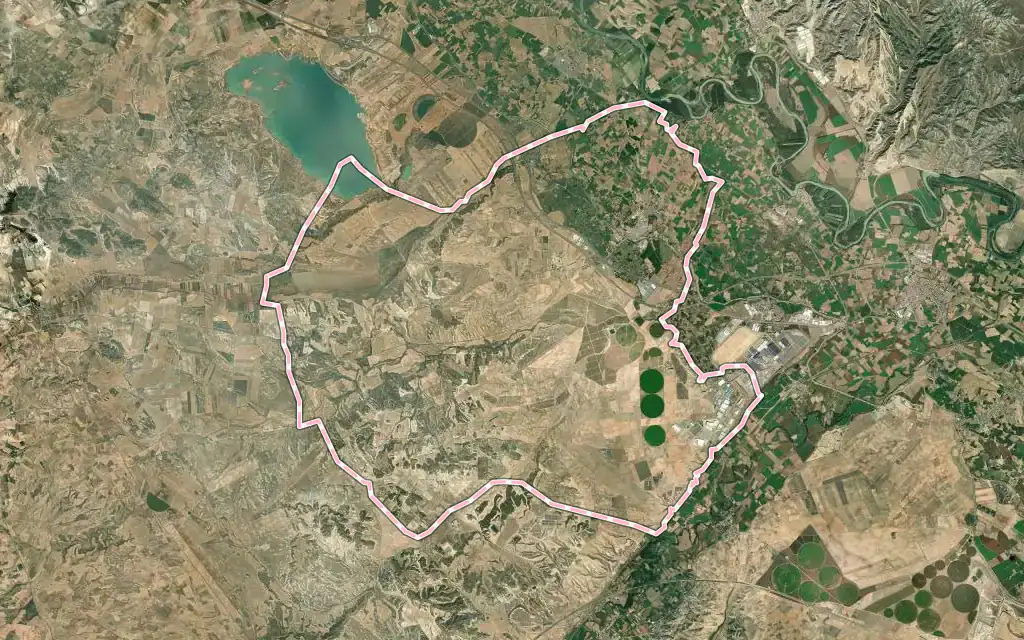 Vista satélite de Pedrola con su contorno administrativo