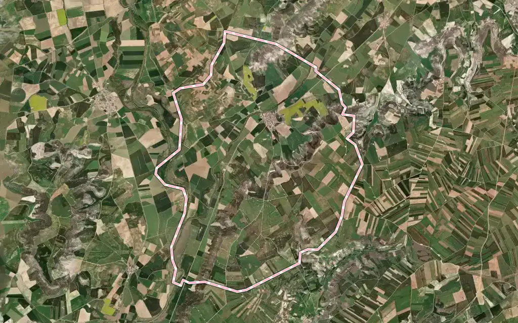 Vista satélite de Pedrosa del Príncipe con su contorno administrativo