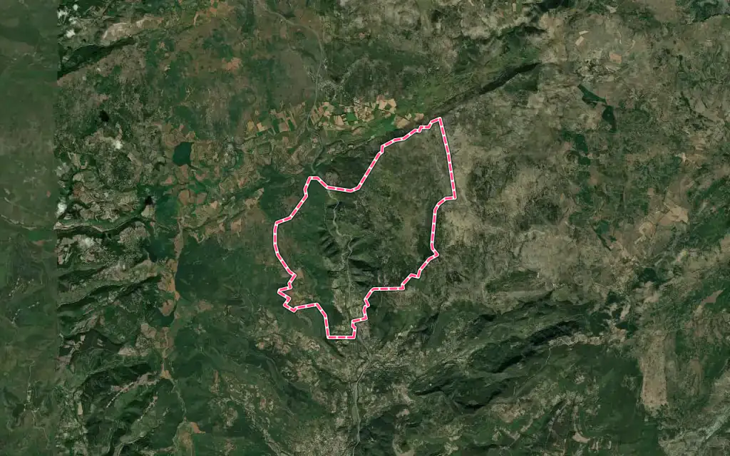 Vue satellite de Pégairolles-de-l'Escalette avec ses contours administratifs