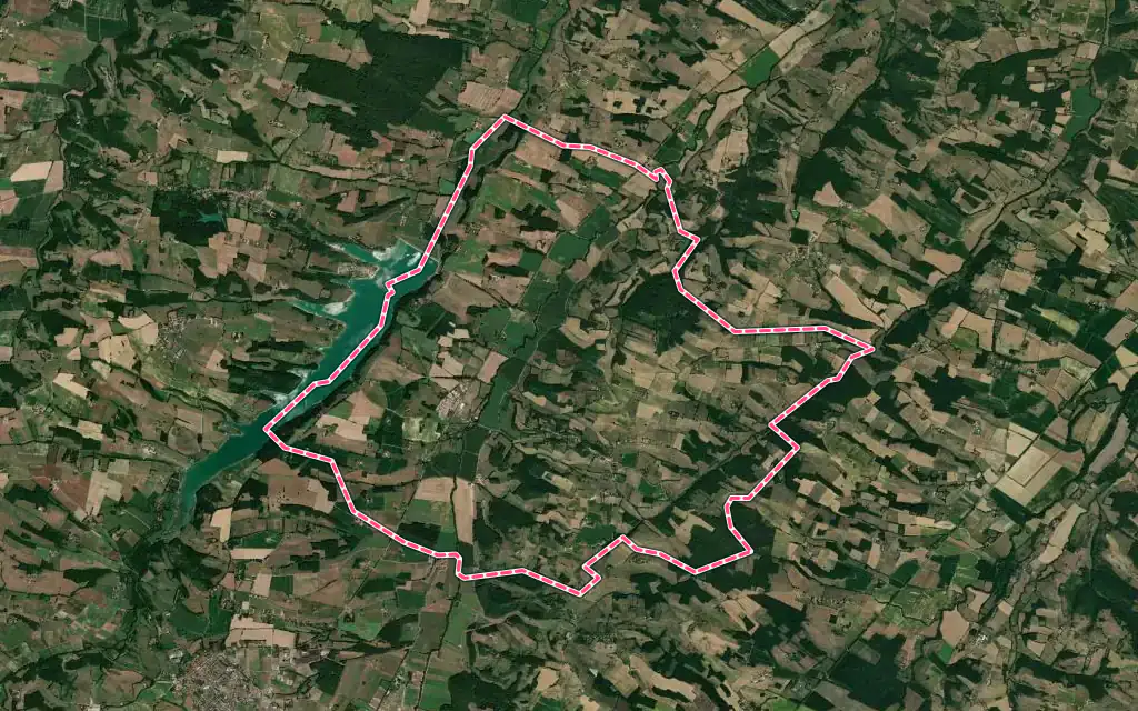 Vue satellite de Péguilhan avec ses contours administratifs