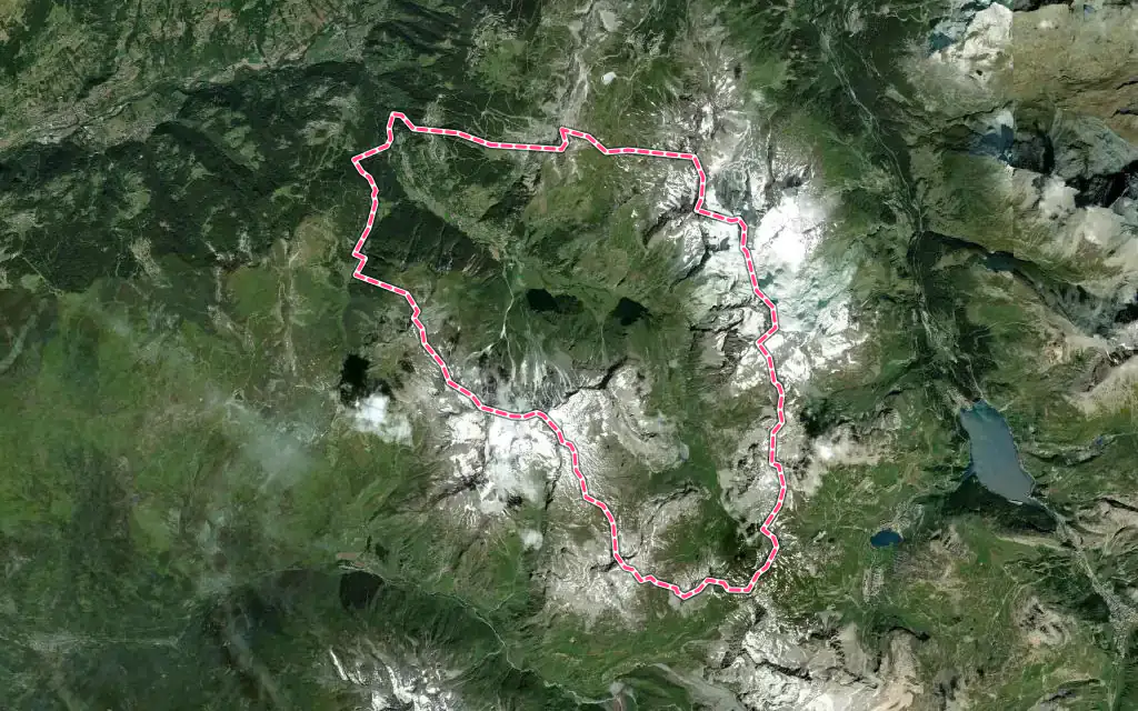 Vue satellite de Peisey-Nancroix avec ses contours administratifs