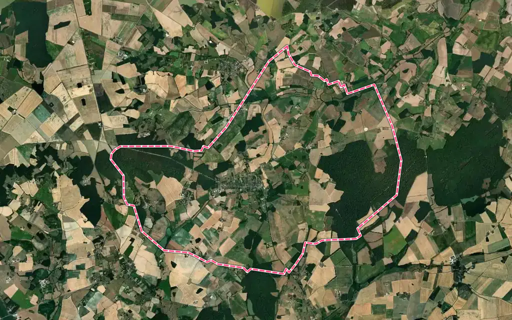 Vue satellite de Pellevoisin avec ses contours administratifs