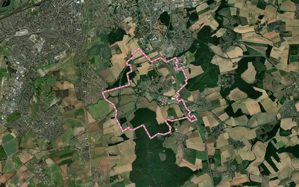 Vue satellite de Peltre avec ses contours administratifs