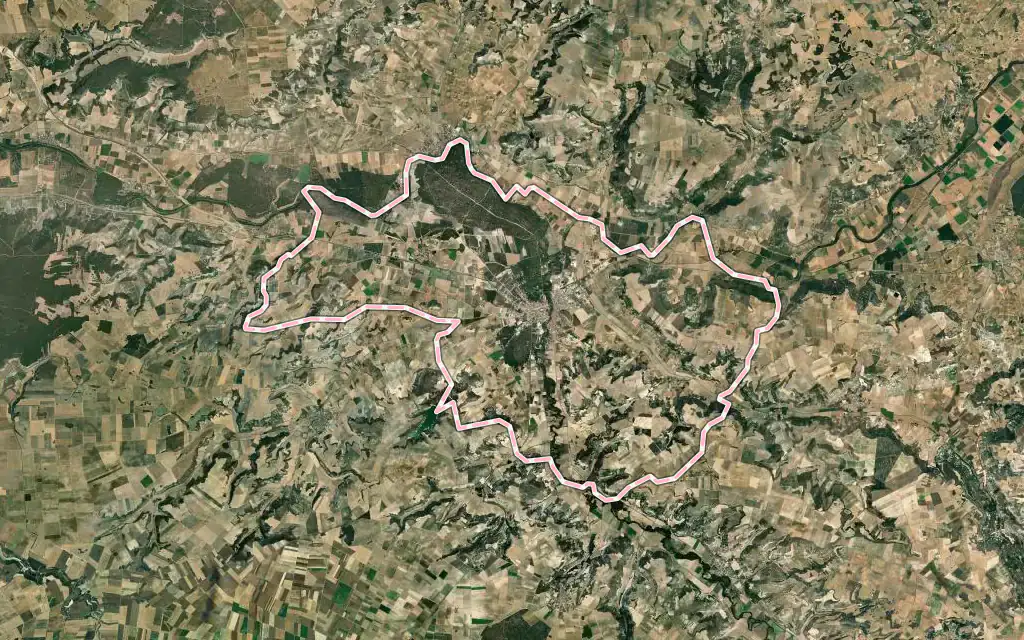 Vista satélite de Peñafiel con su contorno administrativo